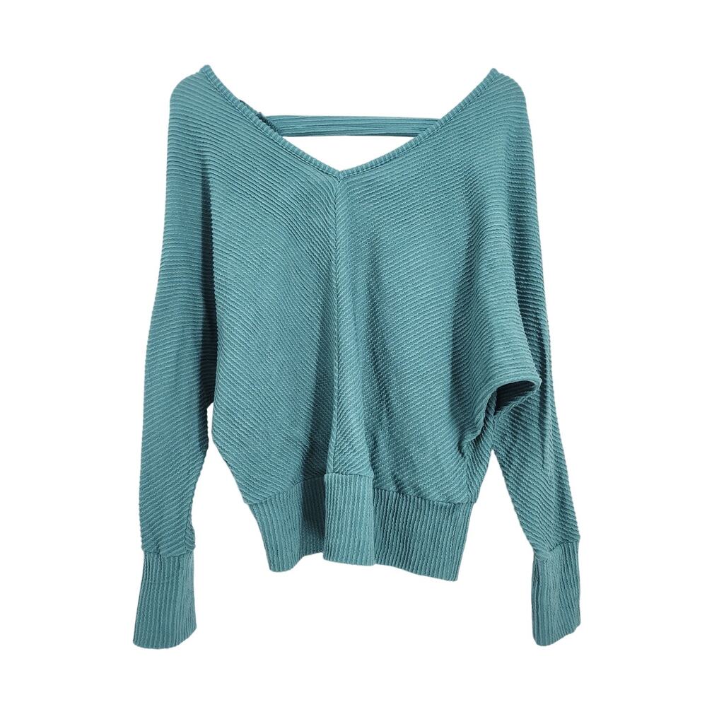 Just Be Teal Blue V-Neck Long Sleeve Top Womens Plus Size 2X